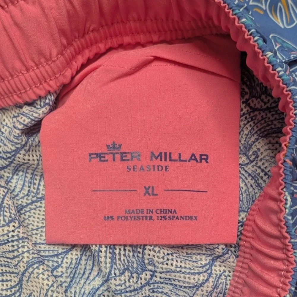 Peter Millar Seaside Swim Trunks Mens XL Blue Tropical Leaf Print 7